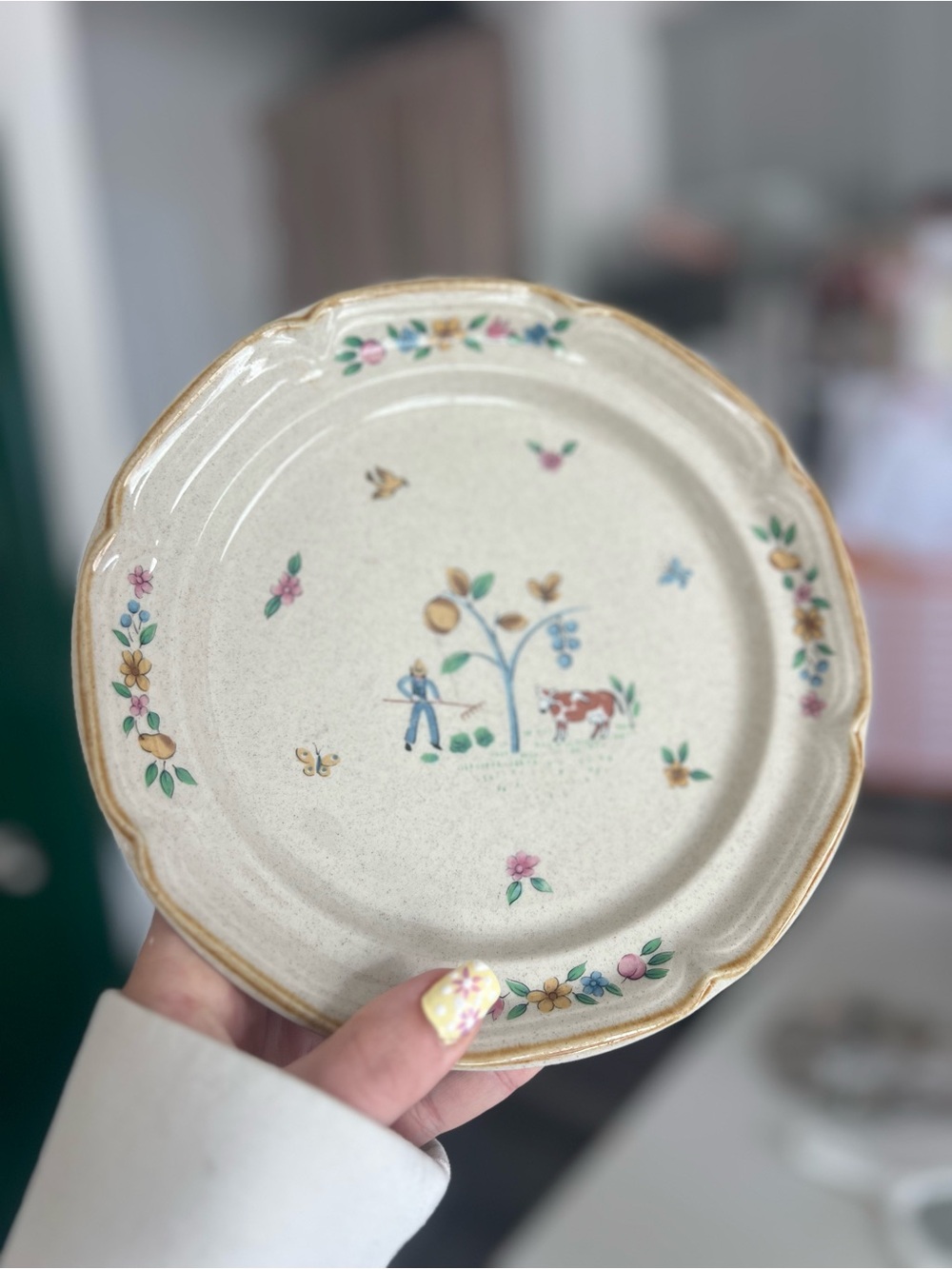 Cream Floral Ceramic Dinner Plate with Gold Trim only one left!